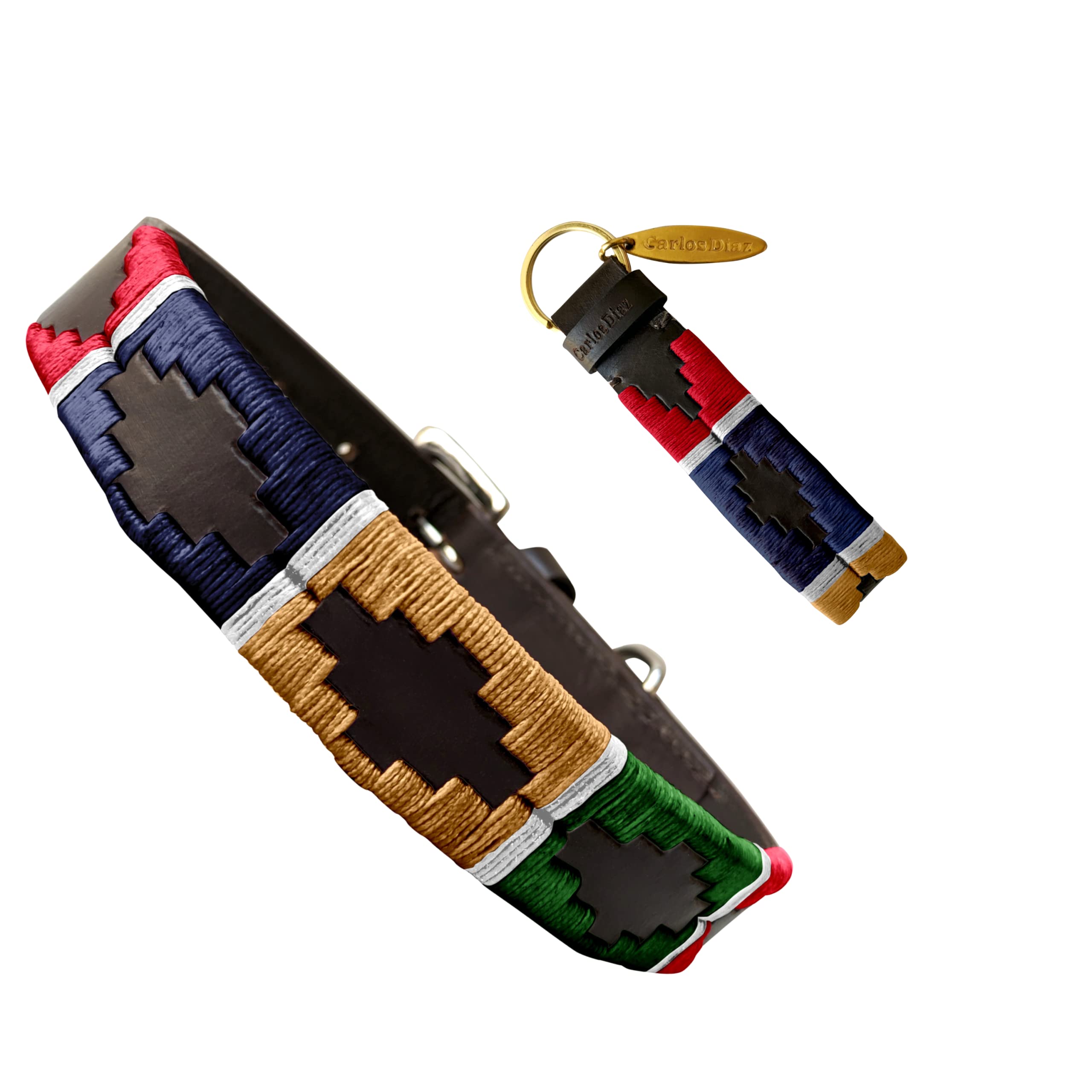 Carlos Diaz Genuine Leather Waxed Embroidered Polo Dog Collar XXS