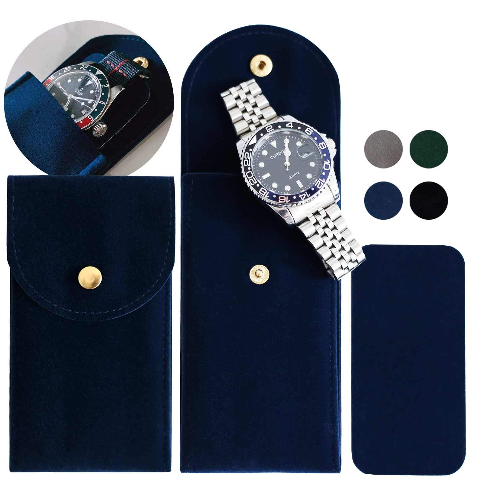 Besforu Watch Travel Case for Men and Women Portable Velvet Watch Pouch Watch Storage Bag and Organizer (4-Blue)