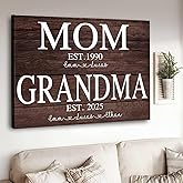 GABITA Personalized Mothers Day Gift Canvas for Mom Grandma, Mother's Day Wall Art, First Mom Now Grandma Custom Year and Kid's Name