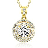 Moissanite Necklace for Women, 1-4CT S925 Sterling Silver Moissanite Pendant, 18K Gold Plated Halo White Gold Necklace- 18"+ 2" Extender Chain- Birthday Valentines Day Gifts for Her Women Wife Mom