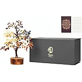 QYOM The Original 7 Chakra Tree of Life - Crystal Tree Decor | Handmade Gemstone Bonsai Trees for Positive Energy, Meditation & Good Luck | Birthday Gifts Women, Mix Chakra Gemstone Plant with Card