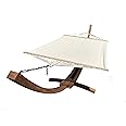 Petra Leisure, 14 Ft. Water Treated Wooden Arc Hammock Stand + Premium Quilted, Double Padded Hammock Bed. 2 Person Bed.450 LB Capacity(Teak Stain/Beige)
