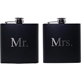 Mr. and Mrs. 6 oz Stainless Steel Black Matte Wedding Flask Set - Great Groommans or Bridal Wedding Gift for Newlyweds, Couples, and Christmas Gifts