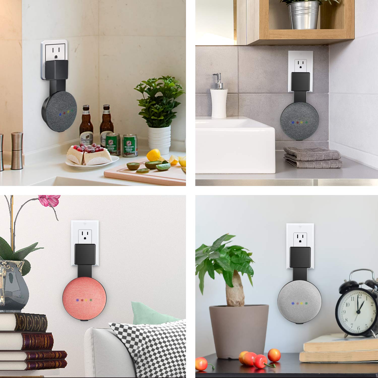 FeiYen Mini Back Pack, Outlet Wall Mount Hanger Stand Backpack for Home Mini Voice Assistants by Google, clean and simple genie plug in Kitchen Bathroom Bedroom Garages and Office (Black)