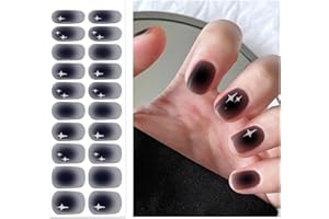 Oauee Semi Cured Gel Nail Strips | 20 Gel Nail Stickers | for Uv/Led Manicure Lamps | Salon Quality, Easy Application and Removal(Black and Violet Gradient Color)