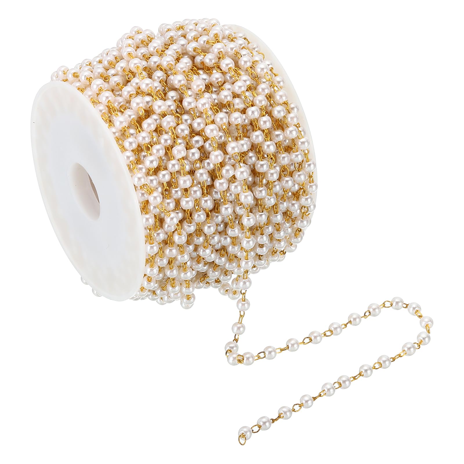 PATIKIL 10m/33 Feet Faux Pearl Beading Chain with Spool, 3mm Brass Chain Link for Decoration Making DIY Accessories Style 1, Dark Gold