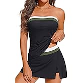 Yonique Women Bandeau Tankini with Skirt - Two Piece Strapless Bathing Suits Color Block Tummy Control 2026 Swimsuit