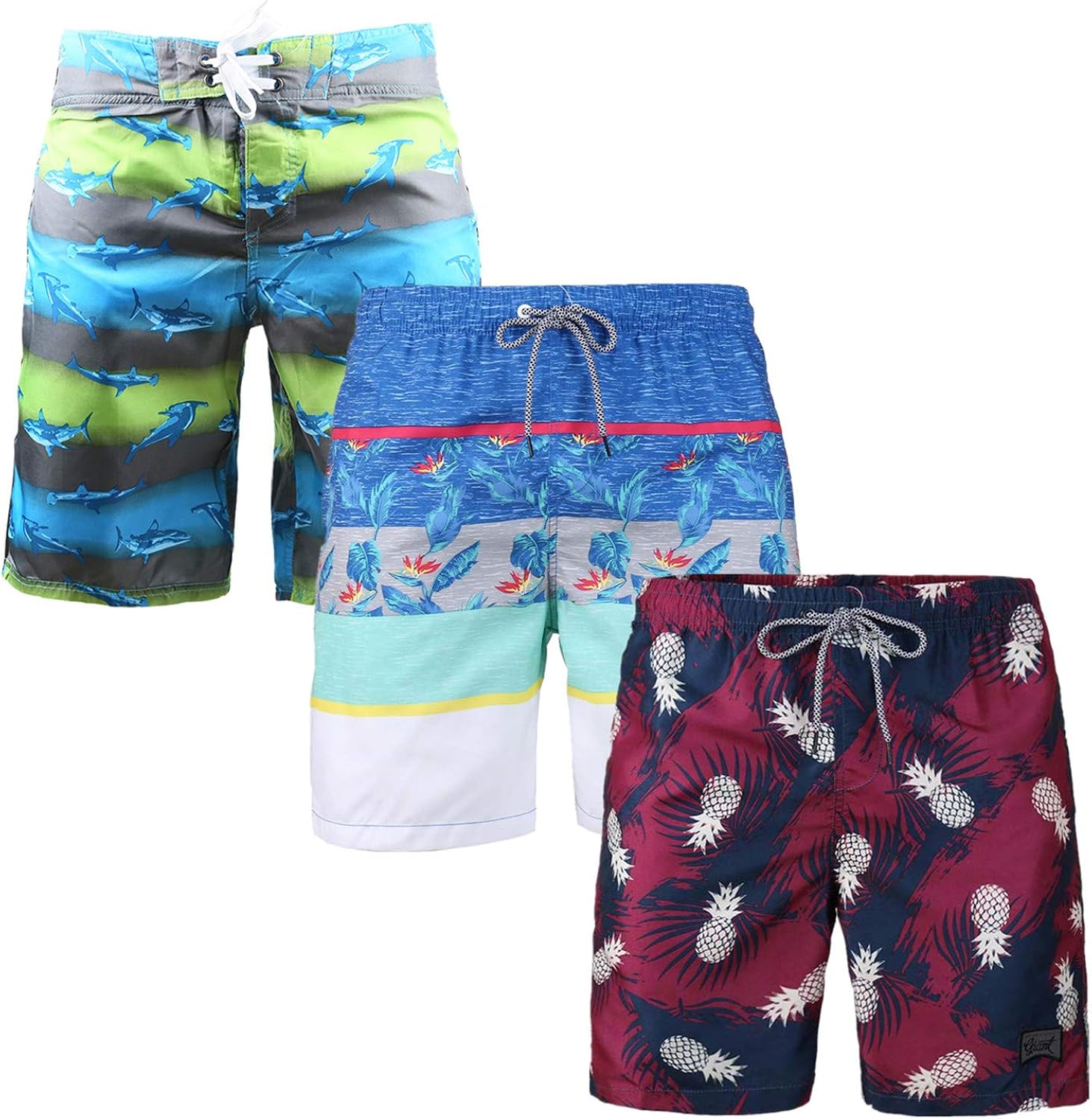 3 Pack Men's Swim Trunk Stretch Waist Surfing Travel Vacation Swimsuit
