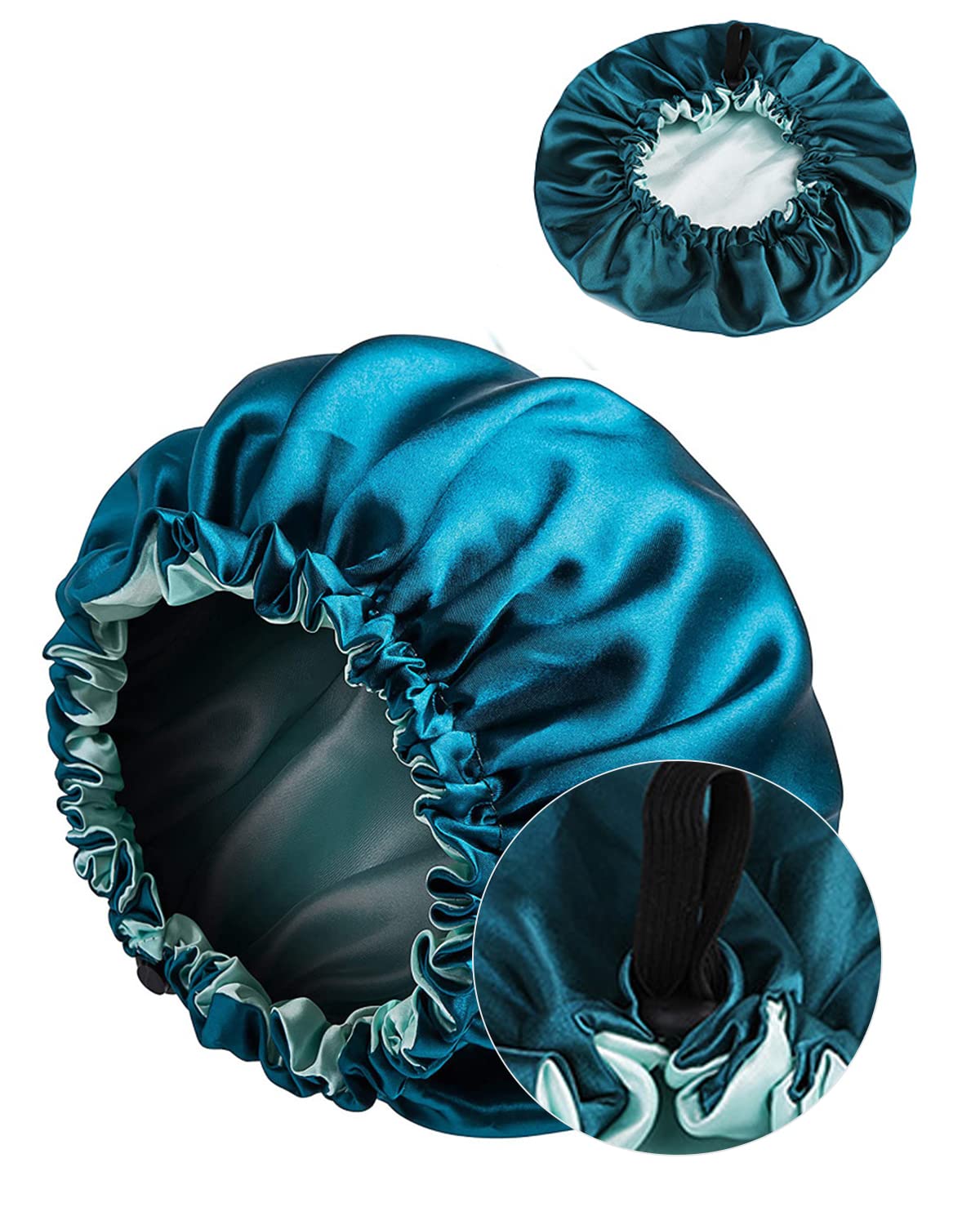 MUFEKUM Large Adjustable Double Sided Satin Bonnet, Silk Bonnet for Women, Girls & Men's Hair Care, Sleep Cap for Curly & Black Hair (Blue)