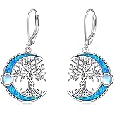 Tree of Life Earrings Sterling Silver Tree of Life Opal Dangle Drop Earrings Moonstone Jewelry Gifts for Women