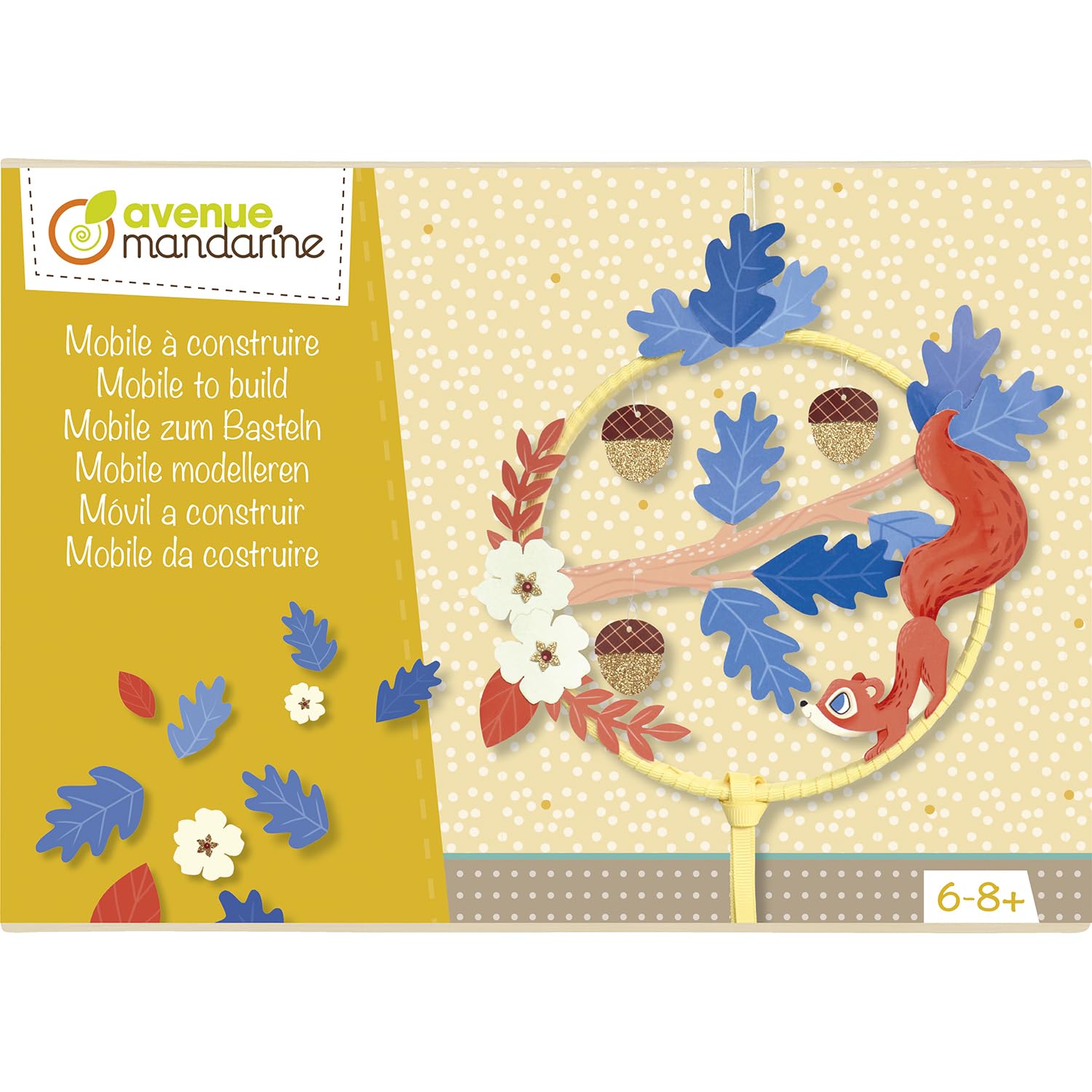 Avenue Mandarine - Ref CO170C - Activity Box - Squirrel Mobile to Build - Pre-Cut 350gsm Paper Elements, Glitter Paper Elements, Supplied with Full Instructions, Suitable for Ages 6-8+