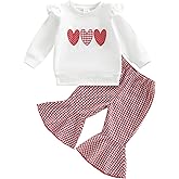Thorn Tree Baby Valentines Outfit Toddler Girl Heart Ruffle Long Sleeve Sweatshirt Plaid Bell Pants Cute Spring Clothes