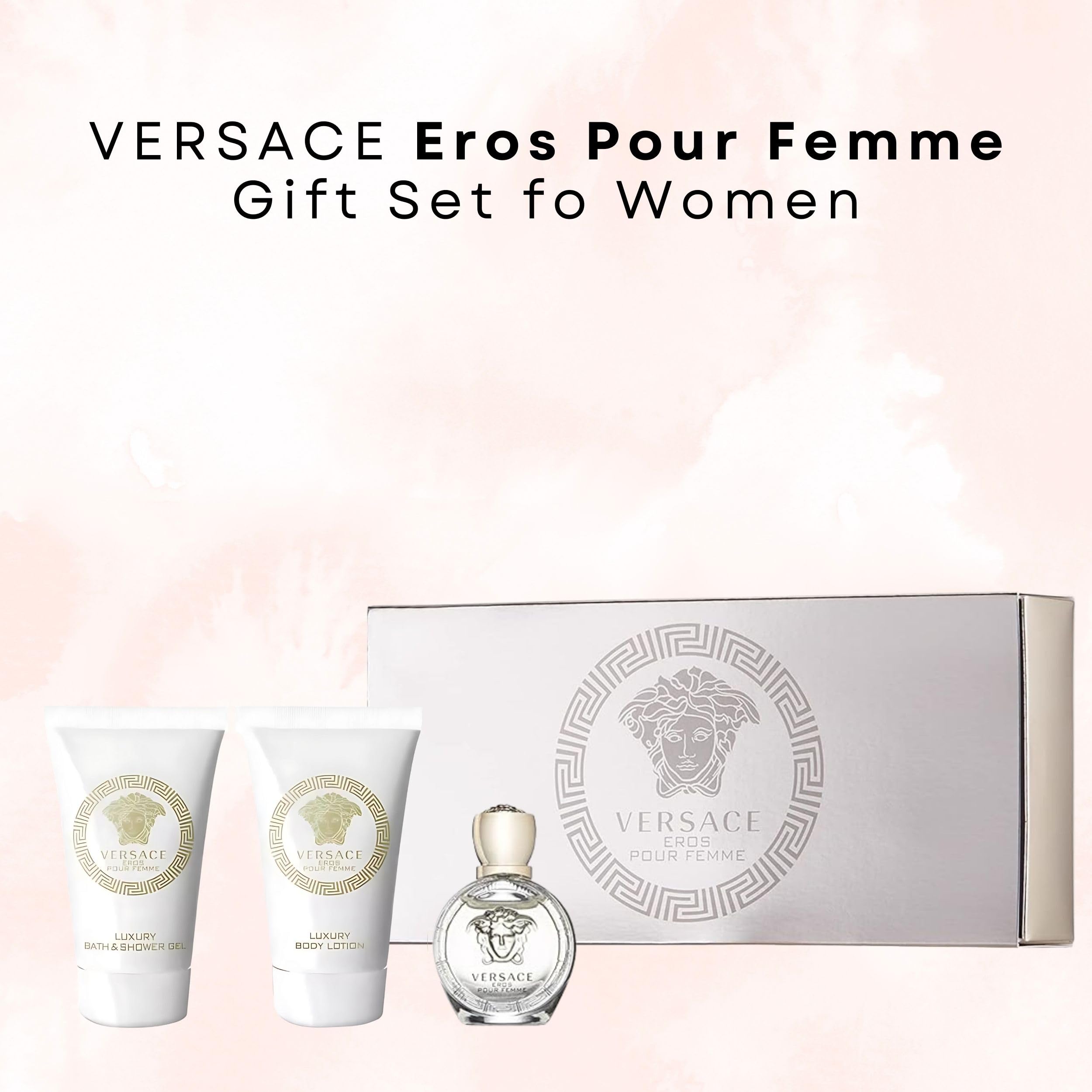 Versace Eros Pour Femme Perfume for Women Travel Mini Gift Set- EDP, Shower Gel, Body Lotion