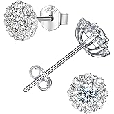 Bergoolin Moissanite Stud Earrings, Lab Created Double Halo Design 1 Pair VVSI Quality D Color Round Cut,Moissanite Earrings for Women Men Sensitive Ear Gifts