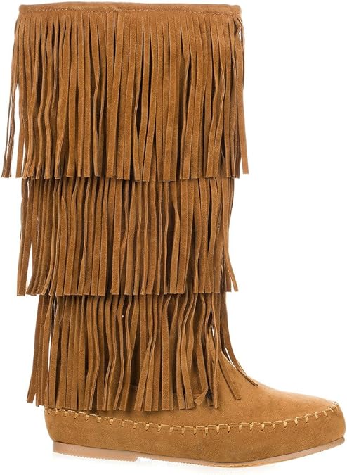 wide calf fringe moccasin boots