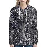Irisjudy Island Tribal Zipper Women Hoodies with Pocket, Leopard Print,Music Notes Plus Size Hooded Sweatshirt Sport Coat