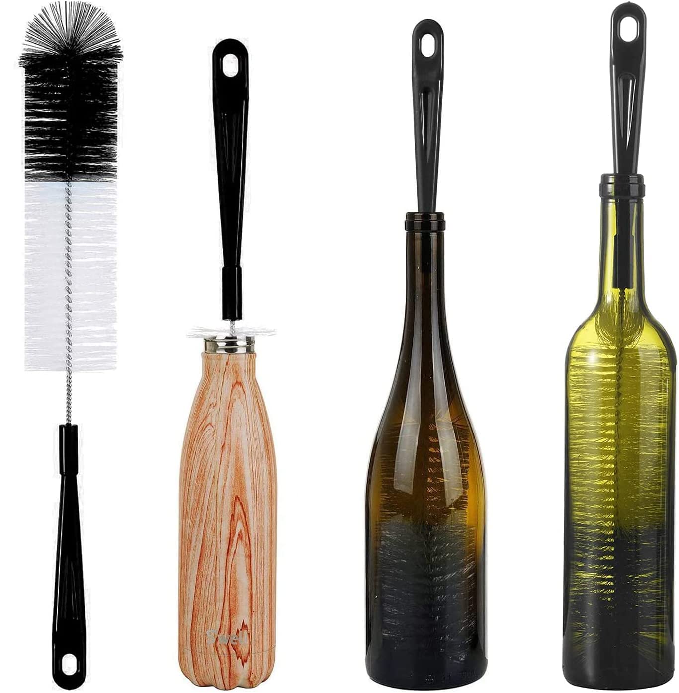 16in Extra Long Black Bottle Cleaning Brush Cleaner for Washing Narrow Neck Beer, Wine, Carafe, Yeti, Brewing Bottles