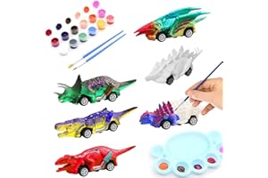 Mchochy 6 Pack Painting Dinosaur Pull Back Car Toys Arts and Crafts for Kids Age 3-12, DIY Dinosaur Painting Kits for Boys Girls Kids Christmas Party Favors Stocking Stuffers Gifts