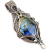 Two-Tone Gemstone Copper Wire Wrapped Gemstone Pendant Necklace Boho Healing Stone Jewelry Gift Copper Pendant Handmade Jewelry