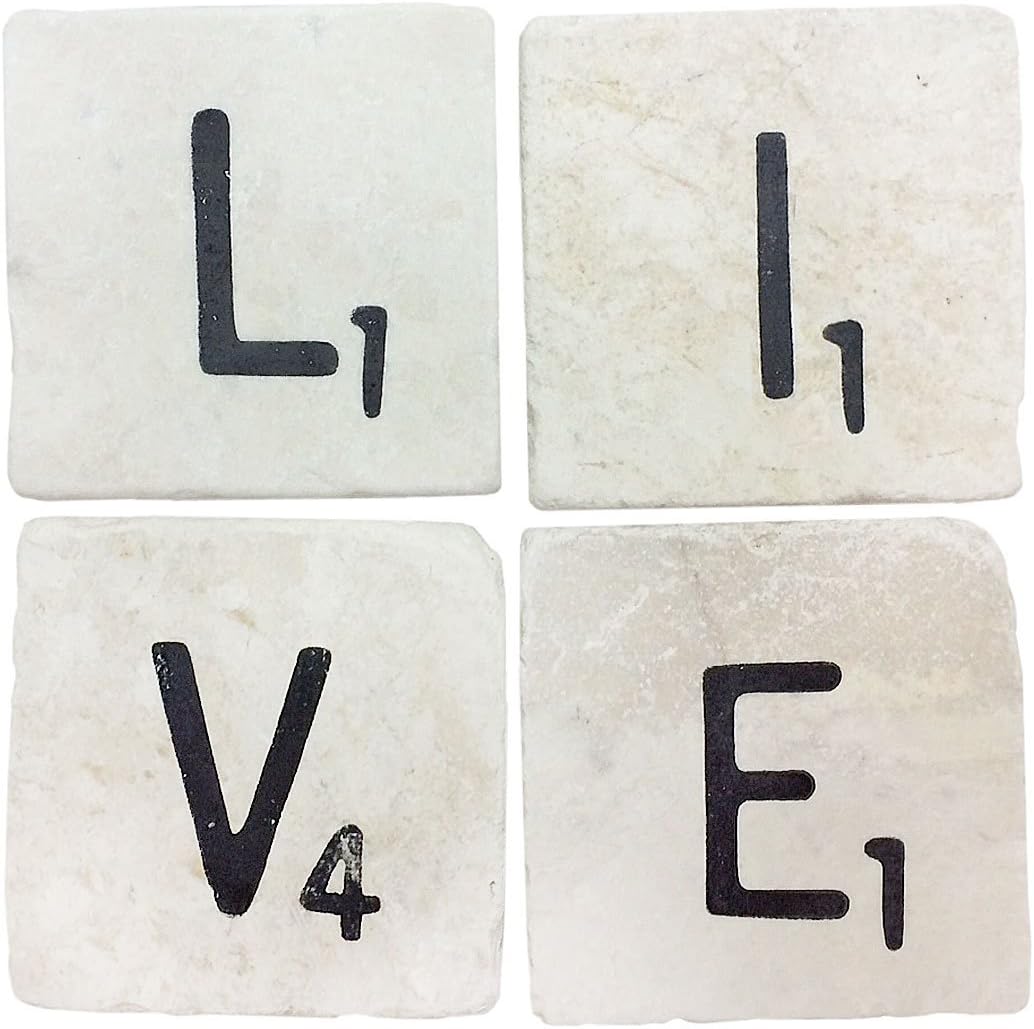 LIVE: Set of 4 Hand-Stamped Tile Coasters (Black)