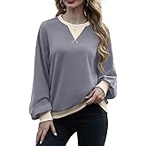 Mintreus Women Sweatshirt Striped Crew Neck Oversized Long Sleeve Sweatshirt Color Block Loose Pullover
