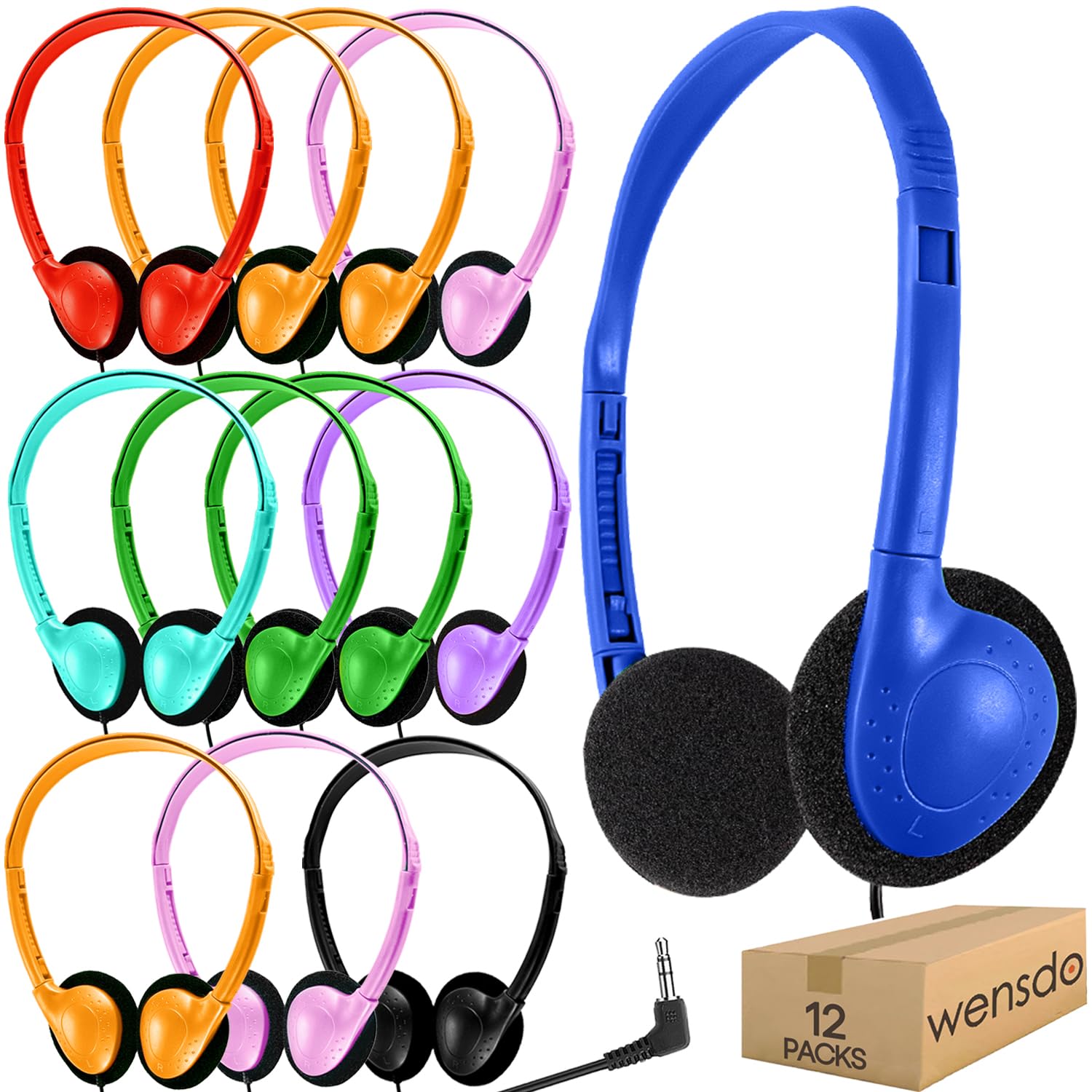 Kids Headphones Bulk 12 Pack for Classroom School Students, Wholesale Multi Color Wired Class Set Headphones for Children Toddler Boys Girls Teen and Adult (HY857,12 Mixed)