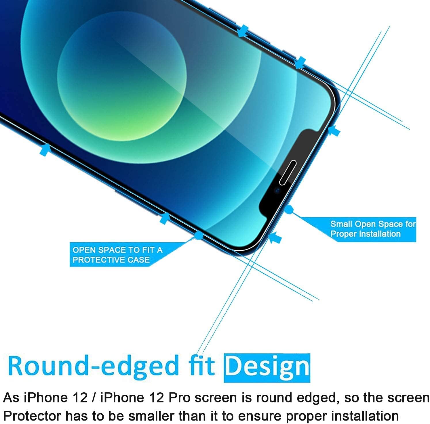 NEW'C 2 Pack Designed for iPhone 12, iPhone 12 Pro Screen Protector (6.1"), Tempered Glass, Case Friendly Bubble Free Ultra Resistant - Image 4