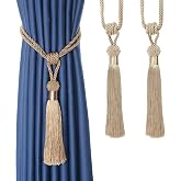 BEL AVENIR 2 Pack Curtain Tiebacks Hand-Woven Tassels Holdbacks | Beige, Elegant, Home Decorative Tassels Ties for Bedroom, Living Room, Dining Room