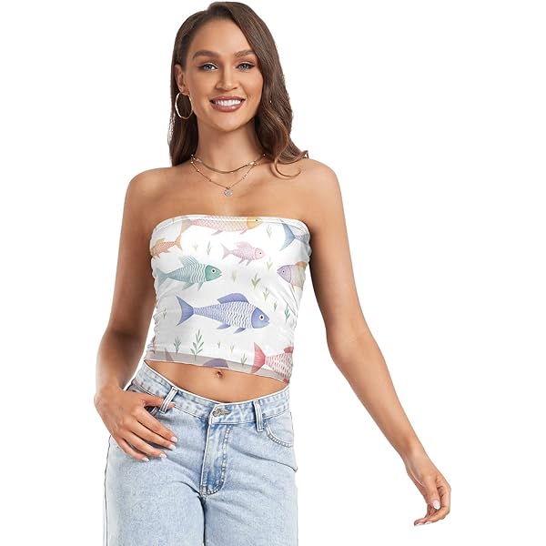 トップス BOHEMSEO TUBE TOP Van Gogh Starry Sky Boob Tube Top, Womens Sexy Strapless