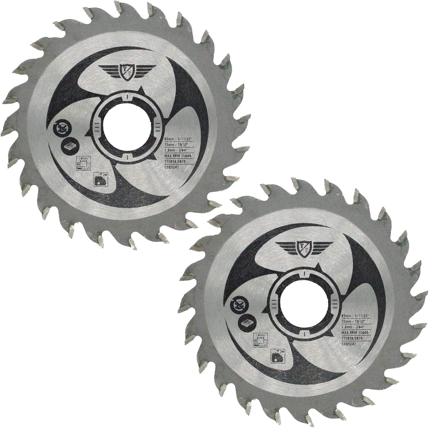 2 x TopsTools CS8524T_2 85mm 24T 15mm Bore TCT Saw Blades, Silver,Black