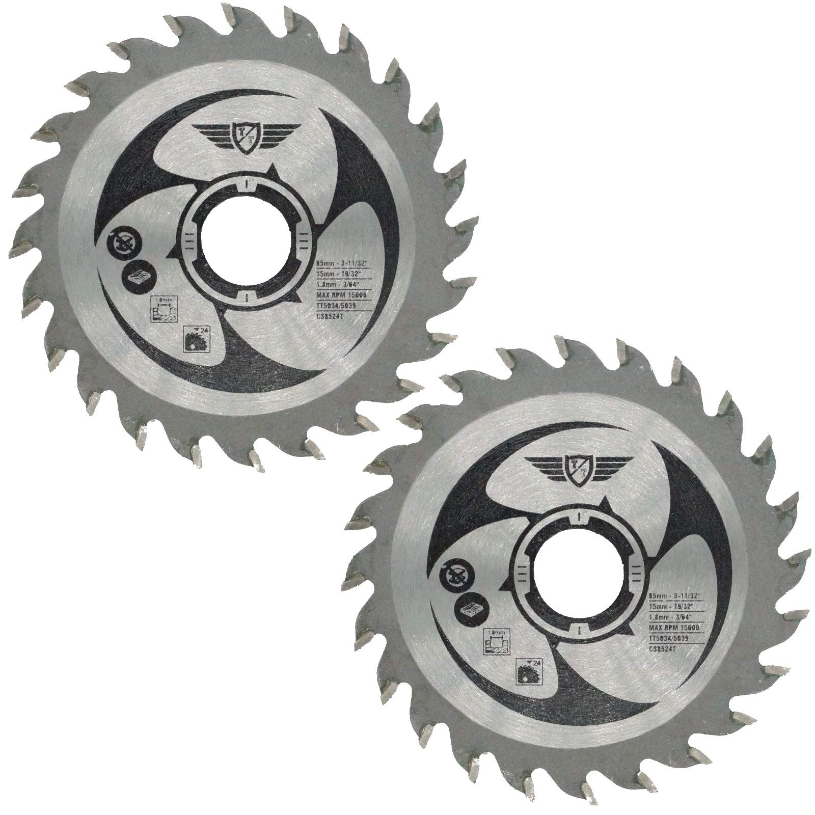 2 x TopsTools CS8524T_2 85mm 24T 15mm Bore TCT Saw Blades