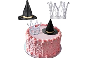 Burbell 2 Pack Witch Hat and Crown Cake Topper, Mini Wizard Hats Crown Cupcake Decorations for Birthday Party Supplies(Classic Style)