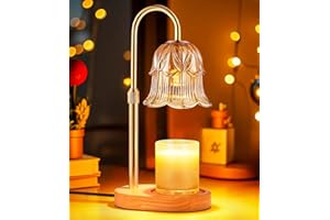 Pfxud Candle Warmer Lamp Adjustable Timer - Electric Flower Glass Candles Warmers Adjustable Height Dimmable Vintage Base Modern Wax Candles Top Warmers for Small Jar Scented Wax Melts