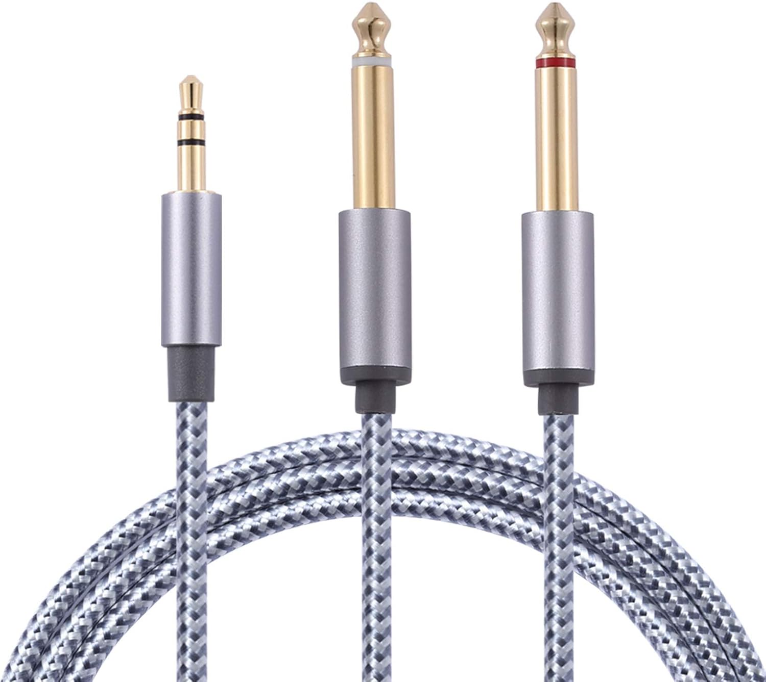 6FT 3.5mm 1/8" TRS to Double 6.35mm 1/4" TS Mono Y-Cable Splitter Cable,Stereo Audio Cord Gold Plated Compatible with iPhone iPod Laptop Multimedia Speakers and Home Stereo Systems
