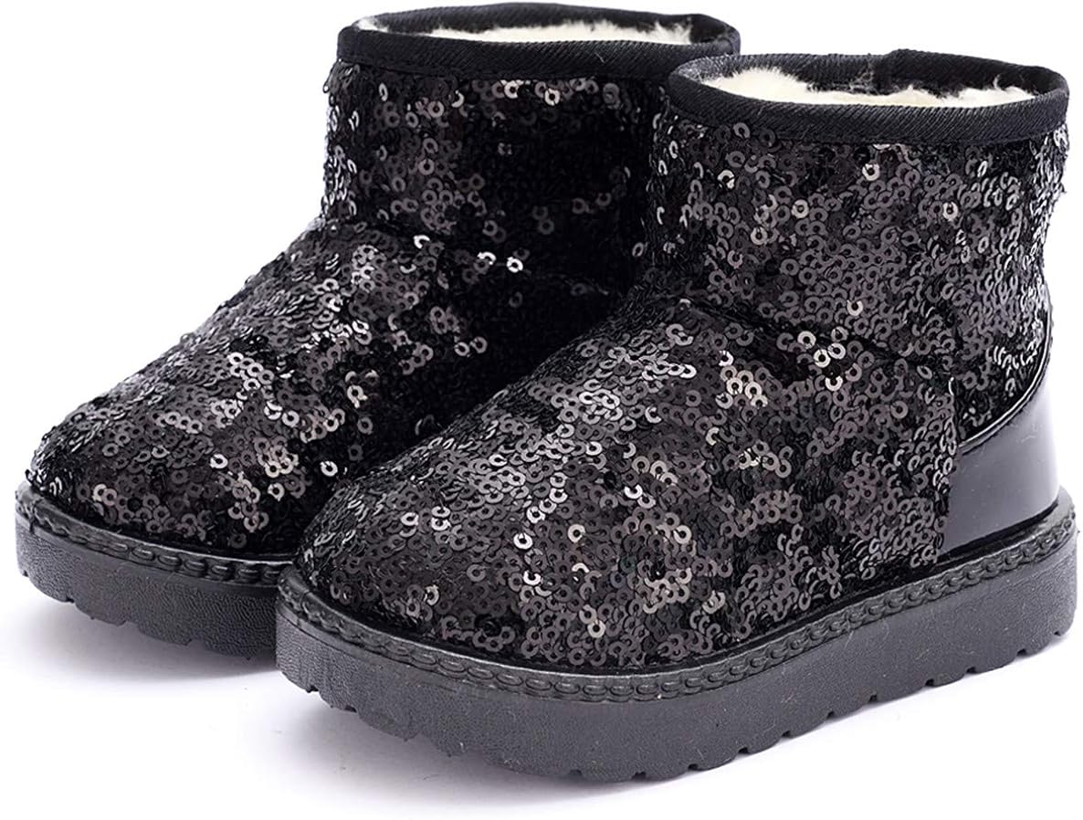  | DADAWEN Boy's Girl's Warm Winter Sequin Waterpoof Outdoor Snow Boots | Snow Boots