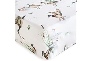 LifeTree Mallard Duck Crib Sheets for Baby Boys Girls - Muslin Fitted Crib Sheets Toddler Bed Sheet Fits Standard Crib, 70% Viscose from Bamboo and 30% Cotton, 28in x 52in