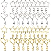 SOFPLATE 40Pcs 2 Styles Star Clasp Heart Keychain Hook Gold Silver Alloy Cute Hanging Buckle Spring Gate Rings Clip Swivel Snap Hooks with Key Rings for DIY Making Car Keys Lanyards Purses Decor Craft