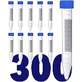Kashi Scientific 15mL Screw Cap Conical Centrifuge Tubes, Sterile Test Tubes with Blue Lids, Lab-Grade Polypropylene Plastic, Printed Graduation and Write-on Spot [15mL, 300]