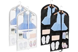 Fanwoli Clear PVC Dance Costume Bags (4 Pack), 40 Inch Garment Bag for Dance Competitions, Cheerleader Uniform Bag, with 4 Zipper Pockets