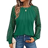 AUTOMET Womens Long Sleeve Shirts Pleated Lace Tops Fall Fashion Outfits Business Casual Blouses