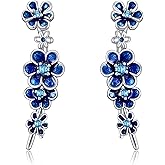 POPLYKE Blue Flower/Dog Paw Print Ear Crawler Earrings 925 Sterling Silver Ear Climber Cuffs Earrings for Women Climber Jewelry