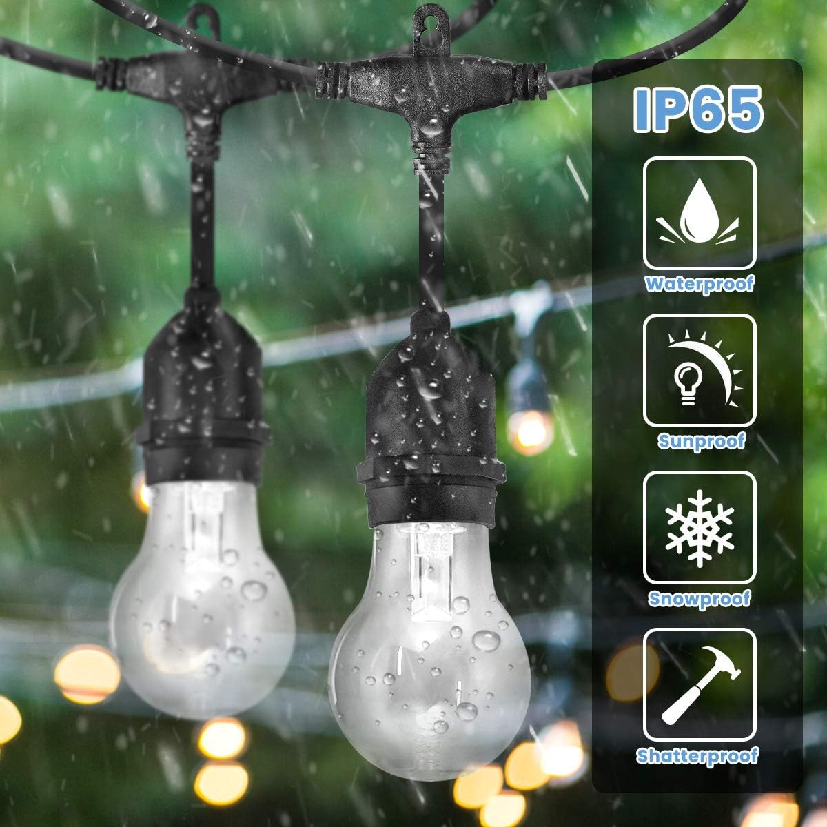 Elfeland LED Outdoor String Lights 48FT RGB Color Changing String Lights Dimmable Hanging Lights Patio Lights Backyard Lights Party Lights with 15Pcs Shatterproof LED Bulb & 2 Remote Controls: Home Improvement