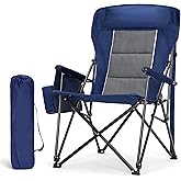 LET'S CAMP Oversized Camping Chairs 29.52" High Back Heavy Duty Lawn Chair Support 500LBS, Portable Collapsible Chair with Cup Holder, Side Pocket(Blue)