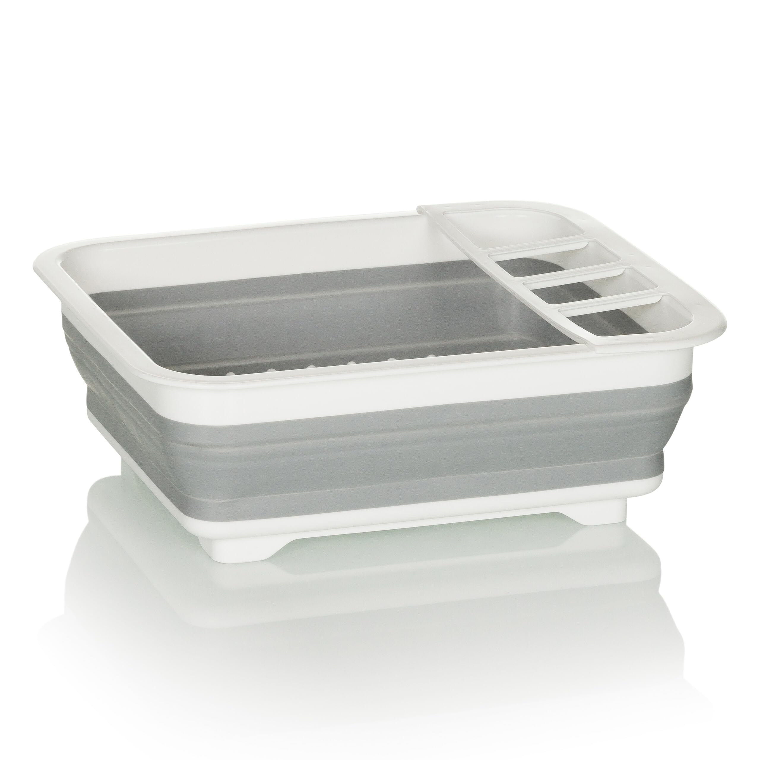 hjh OFFICE drainer rack CLEAN SIL, silicone, foldable for dishes and cutlery, space-saving drainer tray, grey/white, 924000
