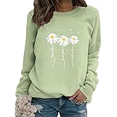 JBF Cloth Flower Sweatshirt Womens 80s Vintage Minimalistic Floral Printed Long Sleeves Sweatshirt Pullovers Tops