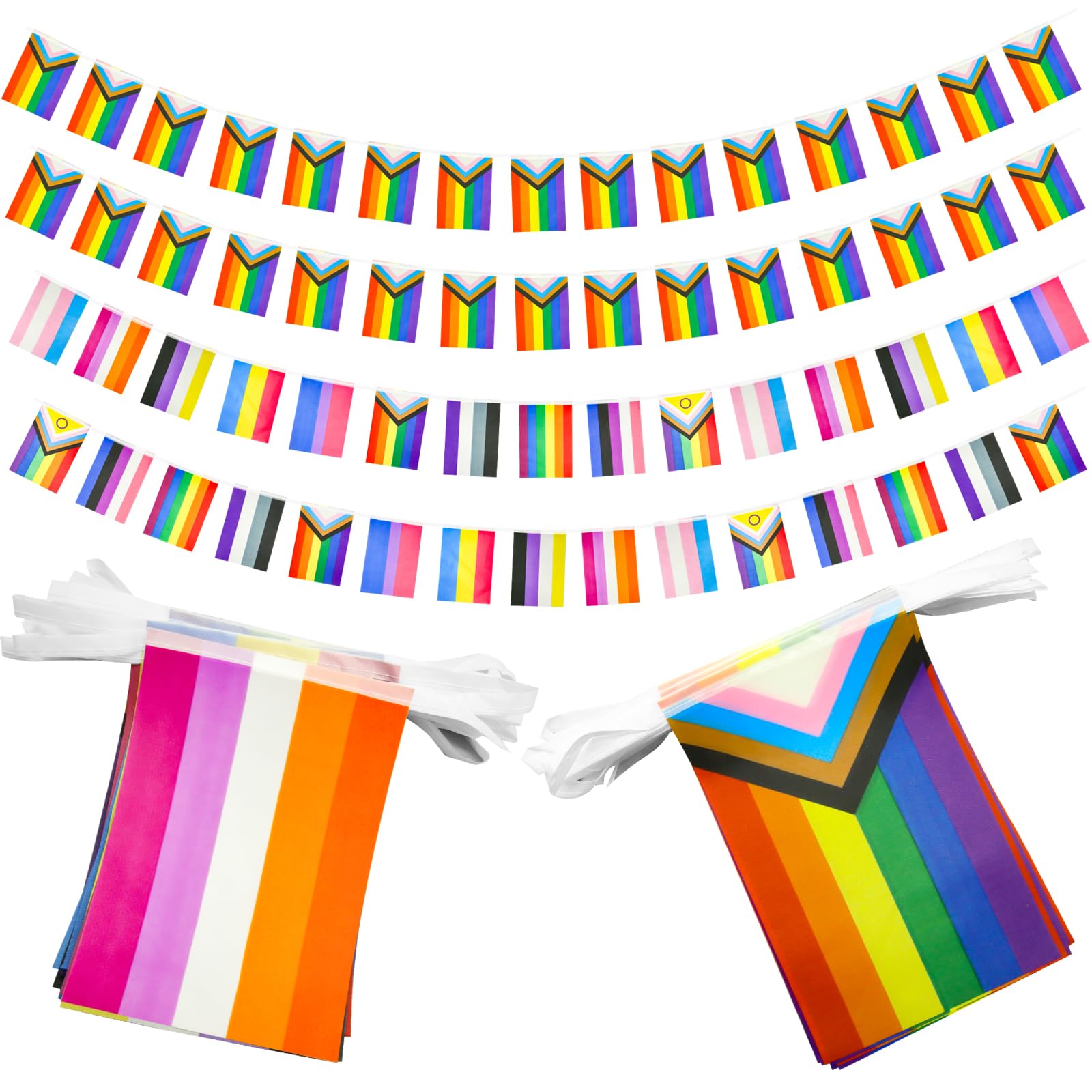 CANIPHA 2Pcs Pride Flag Rainbow Banner, 32.8ft LGBT Flag Pride Decorations, 60 Flags