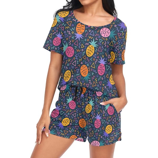 Laprad Women's Basketball Print Pajama Set - 2 Piece Short Sleeve PJs With Pockets, Lounge Sleepwear - View #9