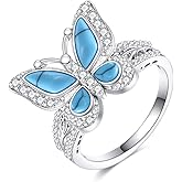 925 Sterling Silver Butterfly Rings for Women Turquoise Butterfly Leaf Ring Statement Wedding Band Jewelry Gift for Bride Wife Mom Her