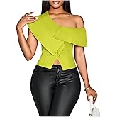 OYOANGLE Women's Off The Shoulder Short Sleeve Fitted Blouse Button Split Hem Dressy Top