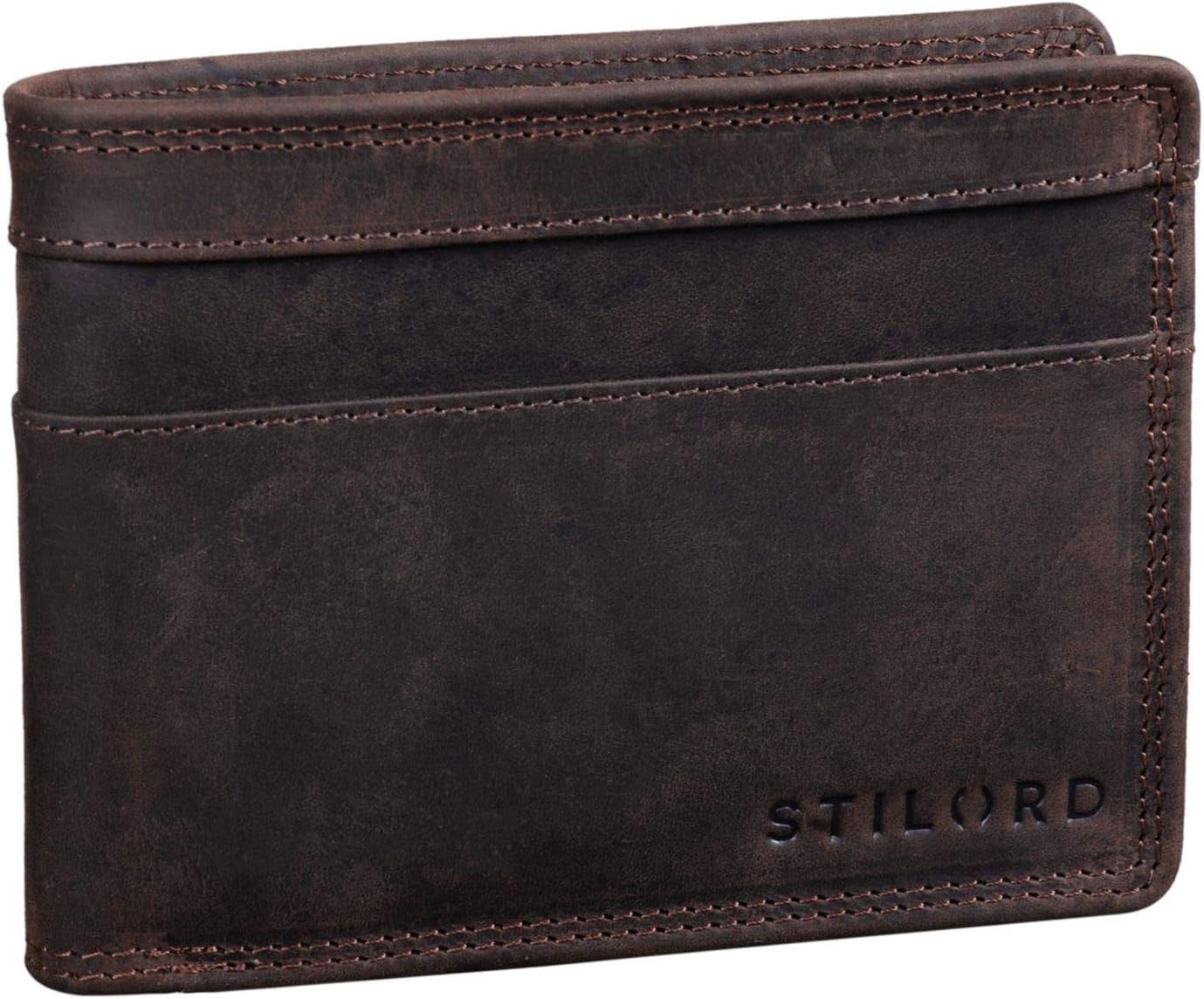 STILORD "Cooper" Vintage Leather Wallet for Men RFID Blocking Classic Purse Bifold with Coin Pocket in Black Gift Box Colour:Dark